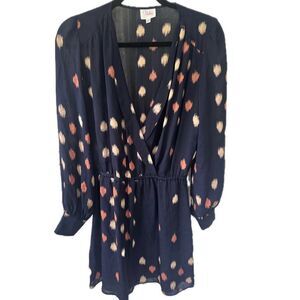 Parker 100% Silk Sheer Paint Brushstroke Polka Dot Surplice Elastic Waist Dress